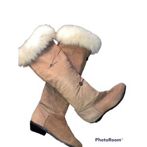 3 for $25-Clicks Tan Suede Leather Woman's Boots Removable Faux Fur 7B